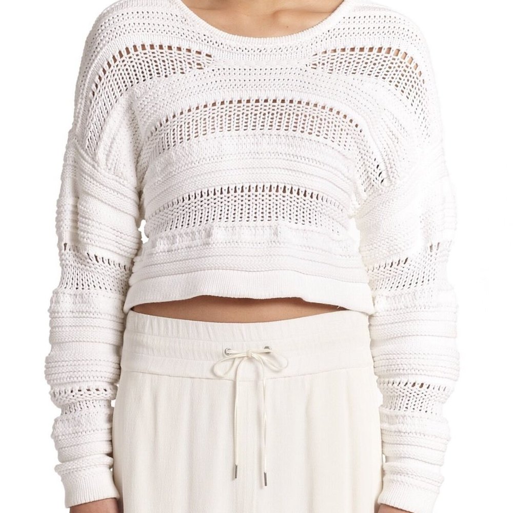 Helmut Lang White Open Knit Cropped Sweater Small